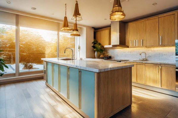 Accessible kitchen design with adjustable countertops and pull-out shelves for easy reach